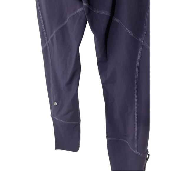 Lululemon Rebel Runner Crop Grape Stripe Zip Ankle Leggings SZ 4 Pedal Pusher - Picture 6 of 9